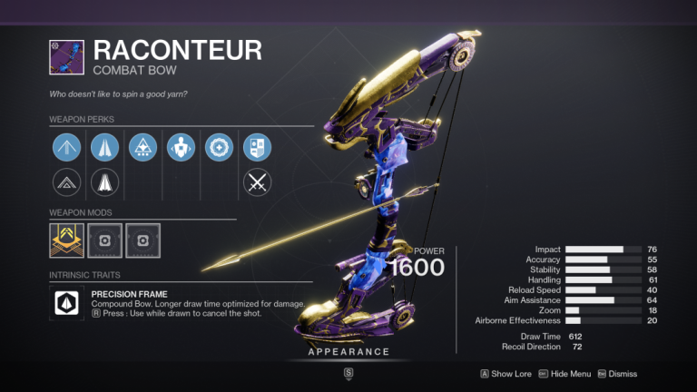 Destiny 2 Raconteur Combat Bow