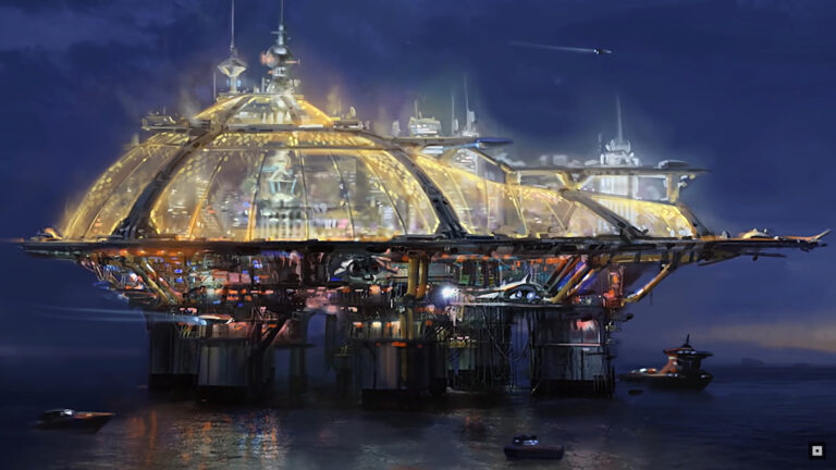 Starfield Neon City Port Concept Art