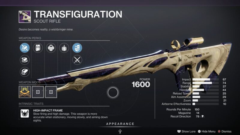 Destiny 2 Transfiguration Scout Rifle