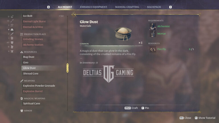 Enshrouded Glow Dust crafting recipe