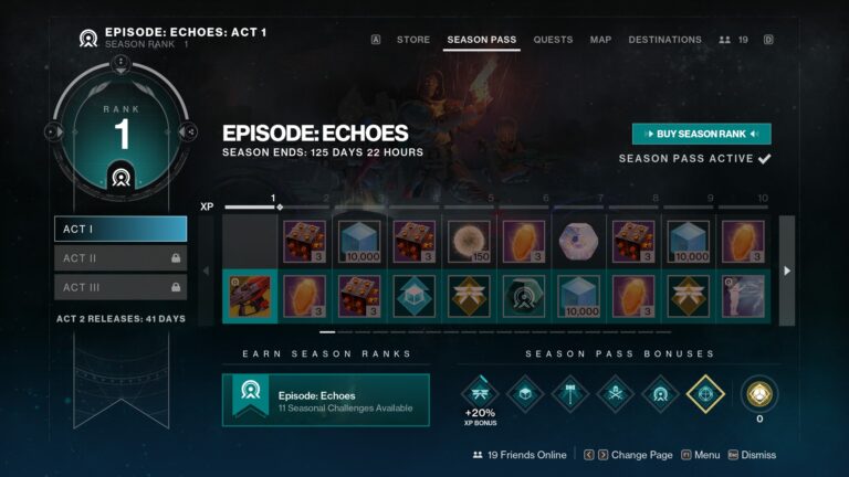Destiny 2 Episode Echoes Act 1 Season Pass Rewards