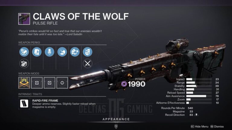 Destiny 2 Claws of the Wolf God Roll and How to Get