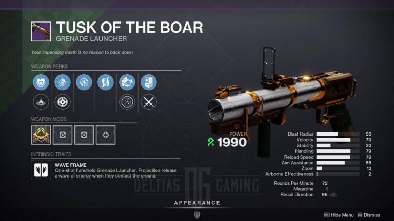 Destiny 2 Tusk of the Boar God Roll and How to Get