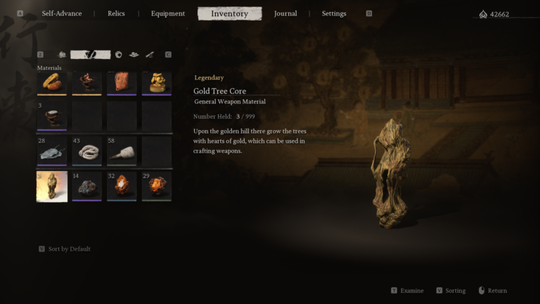 Gold Tree Core in Black Myth Wukong inventory.